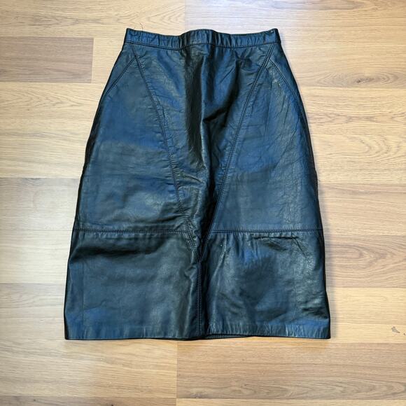 Women's Vintage 80's G-III Black Leather A-Line Retro City Skirt Sz XS (24 in) - Picture 5 of 7